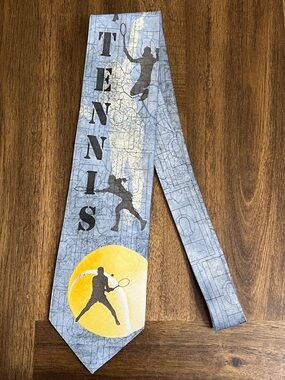 Ralph Marlin Tennis Play Print Men's Tie in Light Blue and Yellow